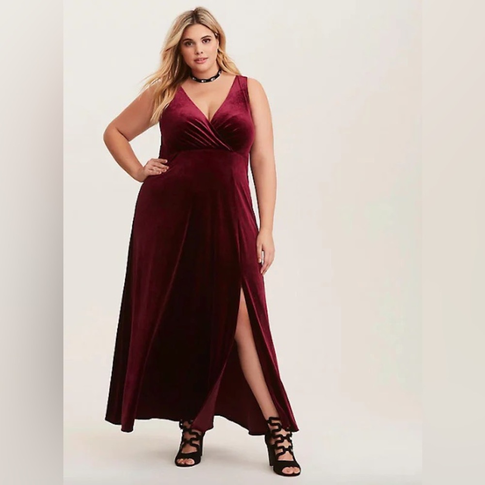 Torrid Merlot Velvet Slit Maxi Dress 3X